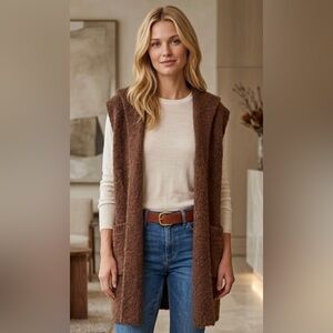 B1 Look by M Anthropologie Wool Blend Open Front Hood Long Cardigan Sweater OS
